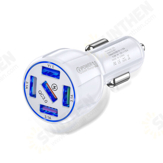 36W 5-Port QC3.0 USB Car Charger Adapter Support AFC FCP Fast Charging With Blue LED For iPhone 13 Max Samsung Galaxy Note20 OnePlus 8T Xiaomi10