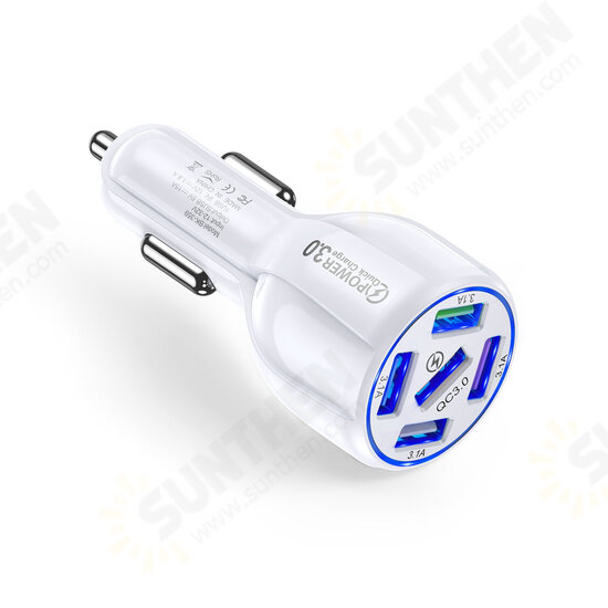 36W 5-Port QC3.0 USB Car Charger Adapter Support AFC FCP Fast Charging With Blue LED For iPhone 13 Max Samsung Galaxy Note20 OnePlus 8T Xiaomi10