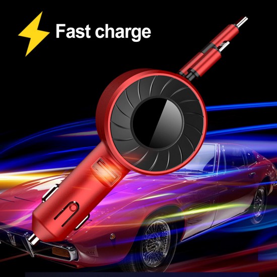 3-IN-1 4.2A 0.8m Fast Charging Car Lighter Charger with USB IOS Type-C Splitter Adapter for Mobile Phone Tablet Camera MP3