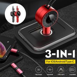 3-IN-1 4.2A 0.8m Fast Charging Car Lighter Charger with USB IOS Type-C Splitter Adapter for Mobile Phone Tablet Camera MP3 3-IN-1 4.2A 0.8m Fast Charging Car Lighter Charger with USB IOS Type-C Splitter Adapter for Mobile Phone Tablet Camera MP3
