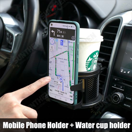 5-IN-1 Multifunctional Split Design Car Stainless Steel Water Cup Holder with Mobile Phone Bracket Stand