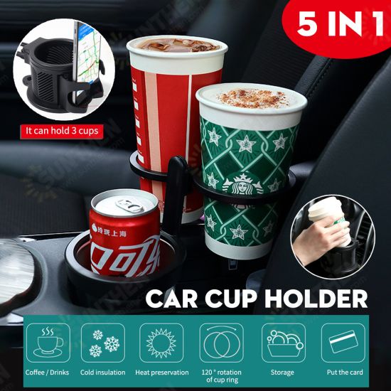 5-IN-1 Multifunctional Split Design Car Stainless Steel Water Cup Holder with Mobile Phone Bracket Stand