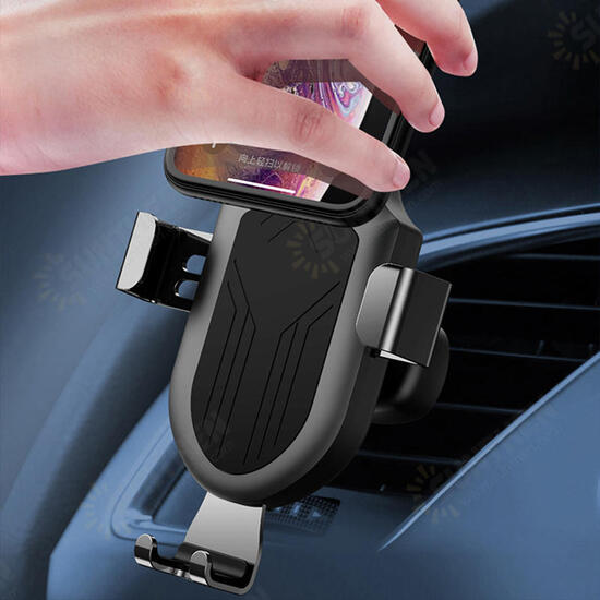 5W Qi Wirelesss Charge Gravity Linkage Automatical Lock Car Stand Air Vent Holder for iPhone Mobile Phone