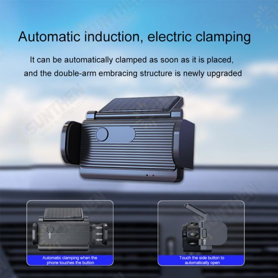 300mAh Car Solar Powered Auto-Induction Vehicle Bracket Mobile Phone Holder Stand for iPhone 13 POCO X3 F3 4.5-6.5 inch Devices