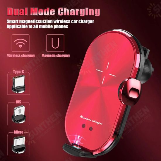 V30S Universal Qi 10W Intelligent Infrared Induction Automatic Clamping Magnetic/Wireless Charging Dual Mode Car Charger Air Vent Phone Holder