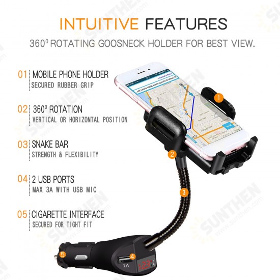 Flexible Gooseneck LED Display Universal Dual USB 24V 3.1A Quick Fast Charging Car Charger Phone Holder Stand for POCO F3 X3 Flexible Gooseneck LED Display Universal Dual USB 24V 3.1A Quick Fast Charging Car Charger Phone Holder Stand for POCO F3 X3