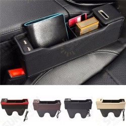 Car Left Seat Gap Leather Phone ID Card Key Storage Coin Box Car Cradles Organizer with Dual USB Ports Car Left Seat Gap Leather Phone ID Card Key Storage Coin Box Car Cradles Organizer with Dual USB Ports
