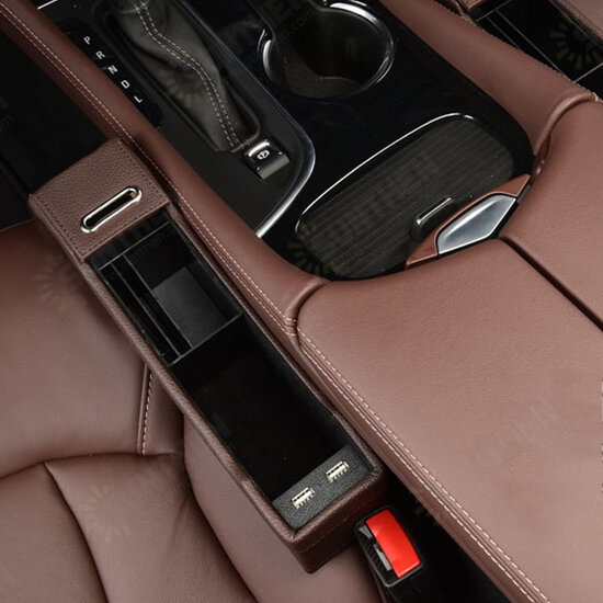 Car Left Seat Gap Leather Phone ID Card Key Storage Coin Box Car Cradles Organizer with Dual USB Ports