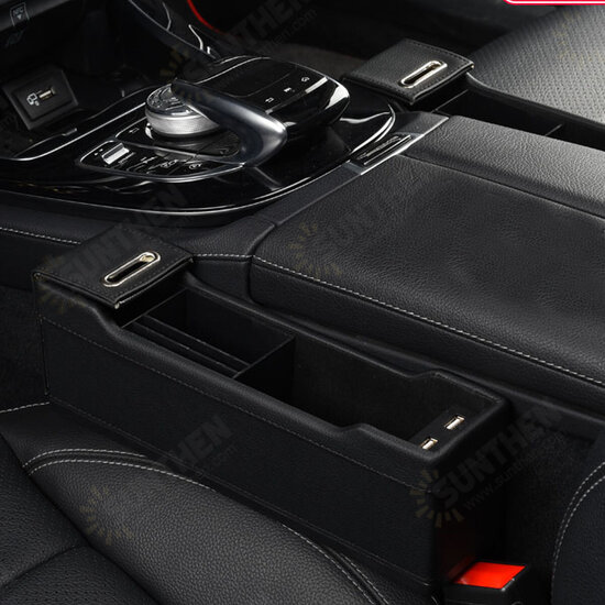 Car Left Seat Gap Leather Phone ID Card Key Storage Coin Box Car Cradles Organizer with Dual USB Ports