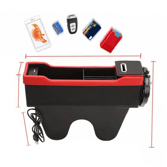 Car Right Seat Gap Leather Phone ID Card Key Storage Coin Box Cup Holders Car Cradles Organizer with Dual USB Ports