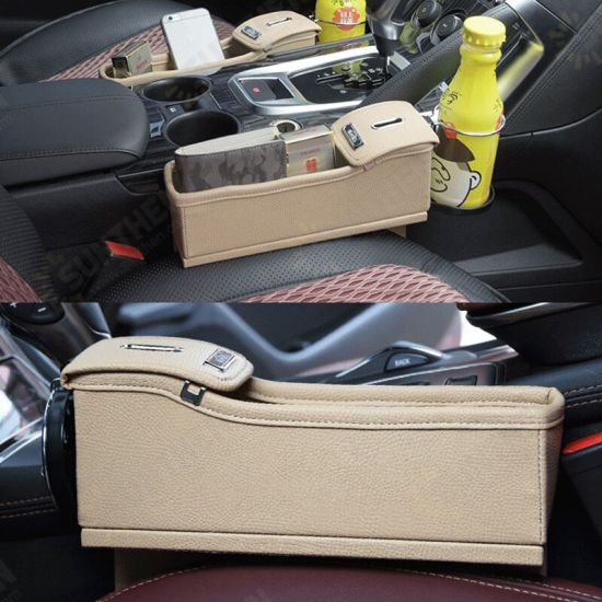 Car Seat Gap Storage Box Multifunction Leather Car Water Cup Phone Holder Coins Storage Box