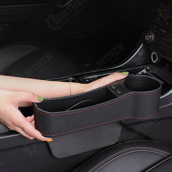 Car Seat Gap Storage Box Multifunction USB Charging Leather Car Water Cup Phone Holder