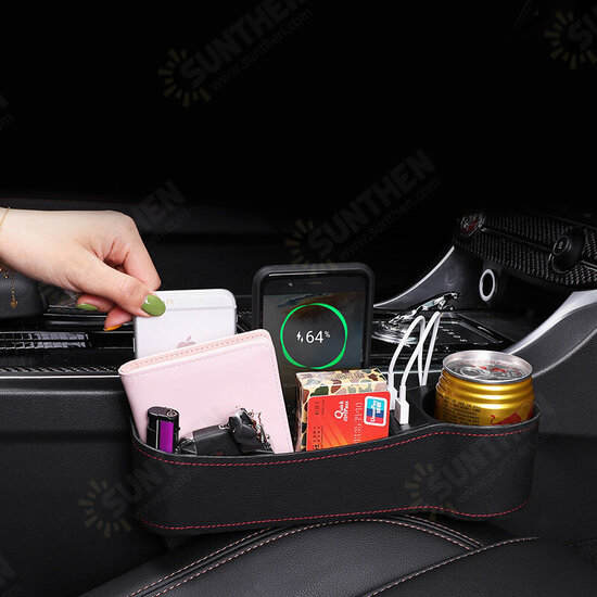 Car Seat Gap Storage Box Multifunction USB Charging Leather Car Water Cup Phone Holder