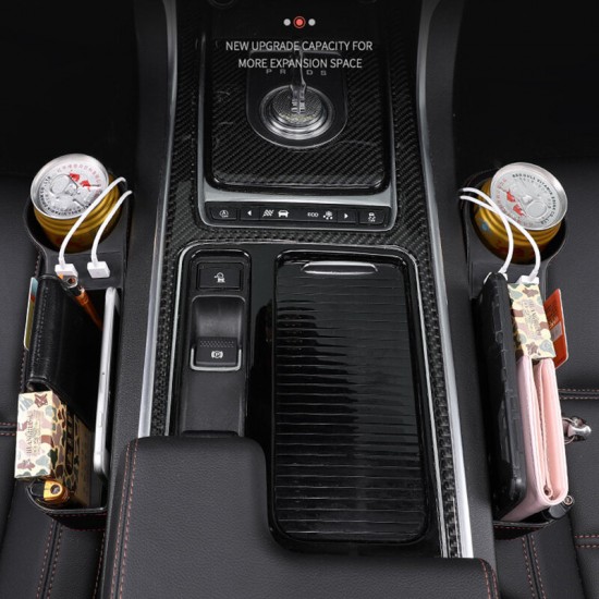 Car Seat Gap Storage Box Multifunction USB Charging Leather Car Water Cup Phone Holder