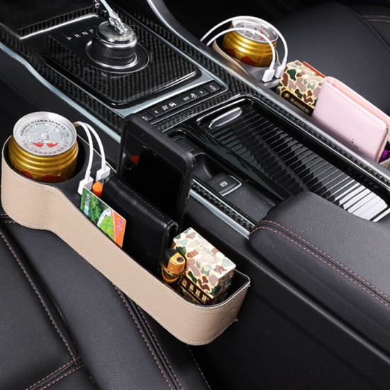 Car Seat Gap Storage Box Multifunction USB Charging Leather Car Water Cup Phone Holder