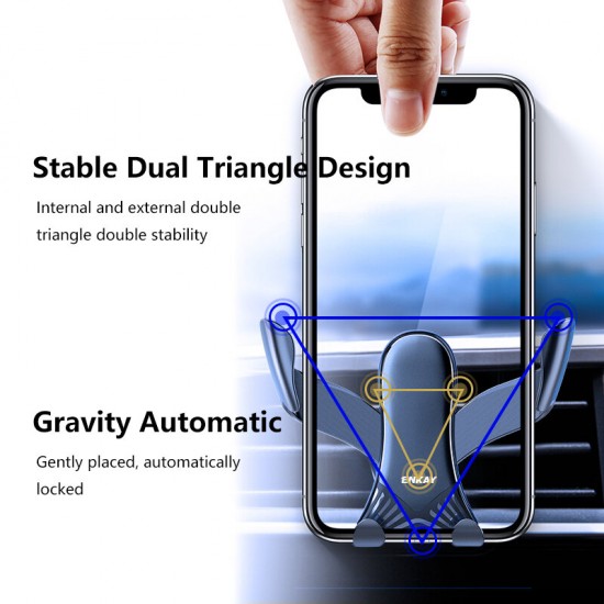 Universal 360 Rotation Dual Triangle Design Gravity Linkage Air Vent Aluminum Alloy Car Phone Stand Holder Mount for 4.9-6.9 inch Mobile Phone