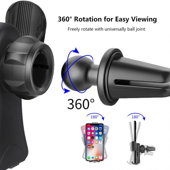Universal 360 Rotation Dual Triangle Design Gravity Linkage Air Vent Aluminum Alloy Car Phone Stand Holder Mount for 4.9-6.9 inch Mobile Phone