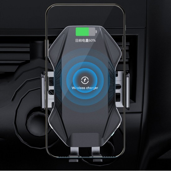 15W Car Wireless Charger Intelligent Sensor Air Vent Phone Holder with LED Light for 4.7-6.8 inch Devices POCO X3 F3