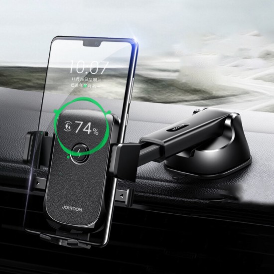JR-ZS213 15W Qi Wireless Car Charger Mechanical Locking Dashboard Mount Bracket Fast Charging Phone Holder Stand for POCO X3 F3 4.7-6.8 inch Devices
