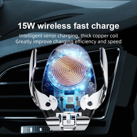 15W Wireless Charger Infrared Smart Sensor Air Vent Dashboard Car Phone Holder Car Mount for 4.0-6.5Inch Smart Phone Samsung Galaxy Note10 iPhone11