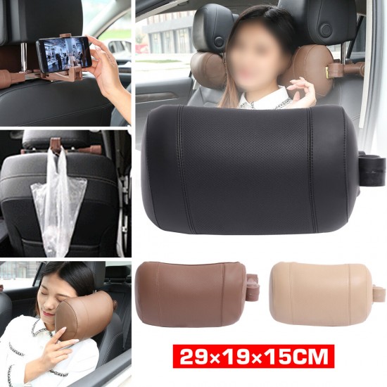 Multifunctional Foldable Travel Car Main Driving Seat PU Leather Memory Foam U-Shaped Headrest Pillow with Car Phone Holder Bracket