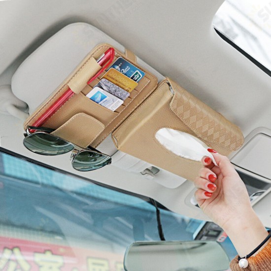 Multifunctional Leather Car Storage Bag Visor Cover Card License Holder Hanging Tissue Bag Glasses Folder