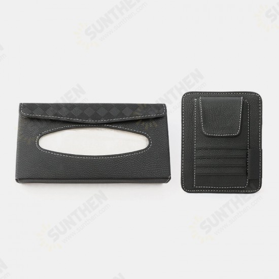 Multifunctional Leather Car Storage Bag Visor Cover Card License Holder Hanging Tissue Bag Glasses Folder