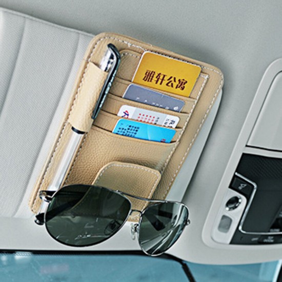 Multifunctional Leather Car Storage Bag Visor Cover Card License Holder Hanging Tissue Bag Glasses Folder