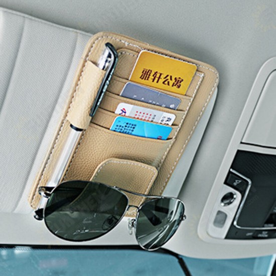 Multifunctional Leather Car Storage Bag Visor Cover Card License Holder Hanging Tissue Bag Glasses Folder