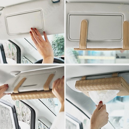 Multifunctional Leather Car Storage Bag Visor Cover Card License Holder Hanging Tissue Bag Glasses Folder