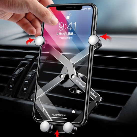 360° Rotation Aluminum Alloy Car Air Vent Bracket Gravity Linkage Mobile Phone Holder Stand for POCO X3 F3 4.7-7.0 inch