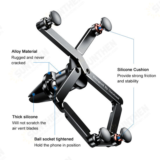 360° Rotation Aluminum Alloy Car Air Vent Bracket Gravity Linkage Mobile Phone Holder Stand for POCO X3 F3 4.7-7.0 inch