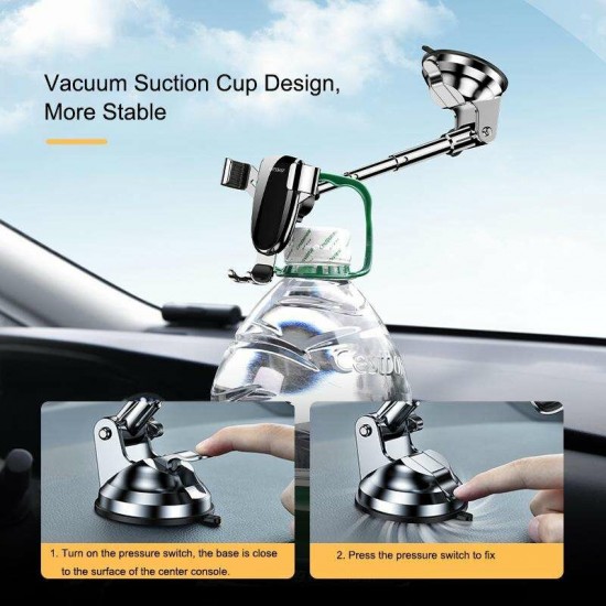 Gravity Linkage with Aluminum Alloy Telescopic Rod Car Dashboard Windshield Suction Cup Mount Holder for 4-7.2 inch Phones