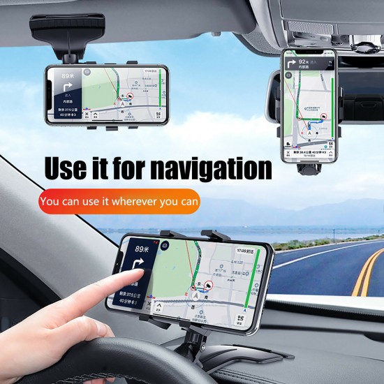 Universal Multifunctional 360°Rotation Car GPS Navigation Dashboard Sunvisor Mobile Phone Holder Bracket with Parking Number for Devices 3-7inch