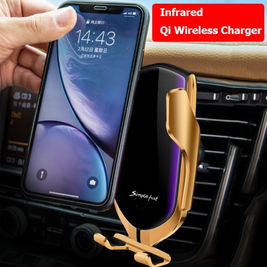 Smart Locator 10W Qi Wireless Charger Fast Charging Air Vent Infrared Induction Automatical Lock Car Mount Car Phone Holder For 4-6.5 Inch Smart Phone