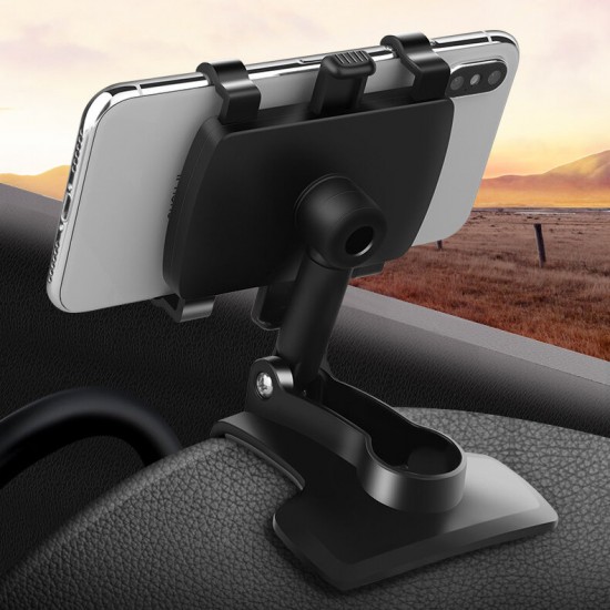 Universal 360° Rotatable Car Dashboard Sun Visor Rear View Mirror Mobile Phone Holder Stand for 3-7 inch Devices