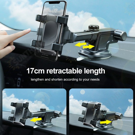 Universal 2-Gear Fixed Lock 17cm Retractable Arm Car Dashboard/ Windshield Mobile Phone Mount Holder Bracket for 3-7 inch Devices