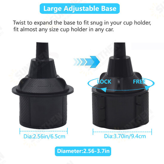 Universal 360 Rotation Flexible Arm Car Phone Mount Gooseneck Cup Holder for 5-9.5cm Width Cell Phone