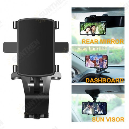 Universal 360° Rotatable Car Dashboard Sun Visor Rear View Mirror Mobile Phone Holder Stand for 3-7 inch Devices