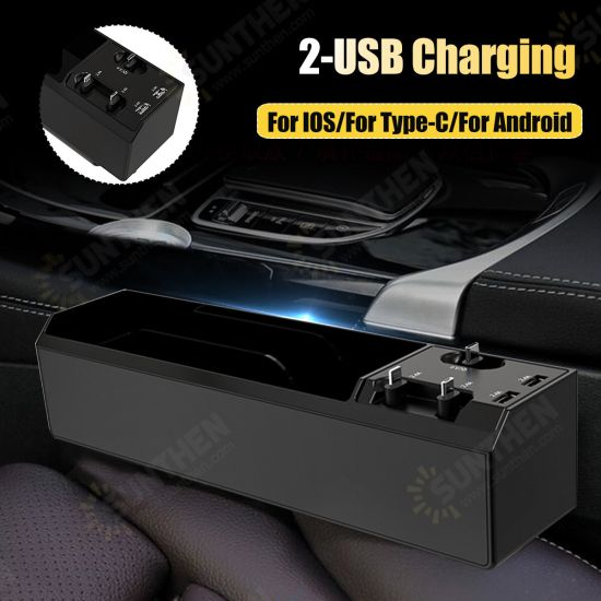 Universal Black Car Armrest Box 2-USB,For IOS/For TYPE-C/For Android Storage Box