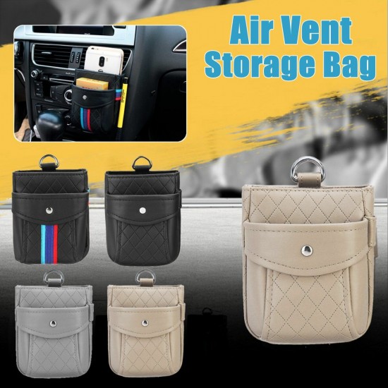 Universal Large Capacity Double Layer Leather Car Air Vent Storage Bag Mobile Phone Holder Organizer