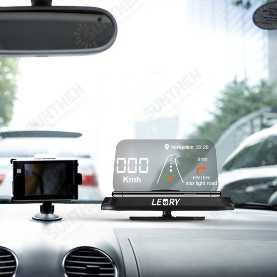 Universal Mirror HUD Head Up display Auto Car Cell Phone GPS Navigation Image Reflector Holder Stand Speed Projector KMH MPH Speedometer Car Detector