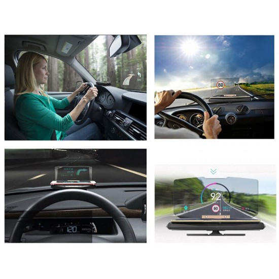 Universal Mirror HUD Head Up display Auto Car Cell Phone GPS Navigation Image Reflector Holder Stand Speed Projector KMH MPH Speedometer Car Detector