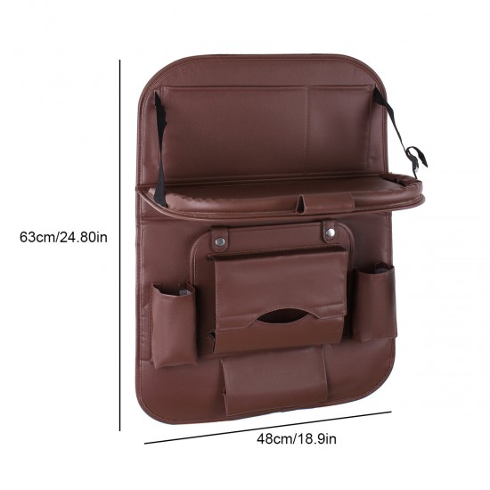 Universal Multifunctional PU Leather Car Seat Back Organizer Pad Bag Travel Storage Holder Organizer Bag with Tray 2 Types