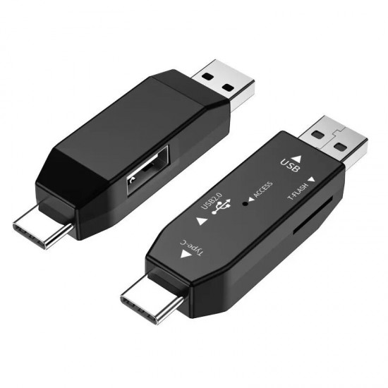 3 in 1 Dual USB2.0 & Type C Card Reader for TF Memory Card U Disk Mouse Keyboard Mobie Phone OTG Computer Car Handle