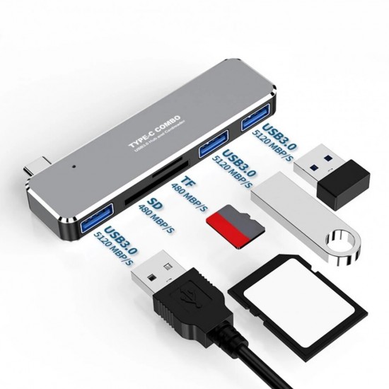 TC25 5-IN-1 5Gbps Type-C Hub Docking Station Adapter with 3*USB3.0/ TF/ SD Card Reader Slot