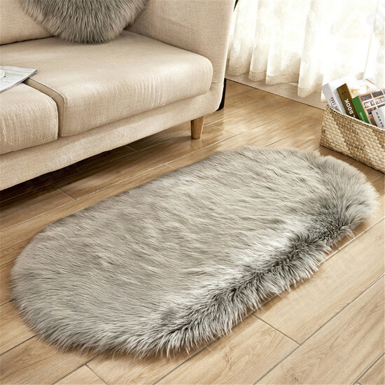 80x180CM Fluffy Oval Carpet Living Room Sofa Cold-proof Foot Mat Bedroom Non-slip Mat