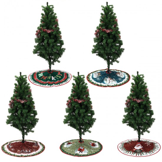 90cm Non-Woven Christmas Cartoon Tree Skirts Santa Claus Elk Home Decorations
