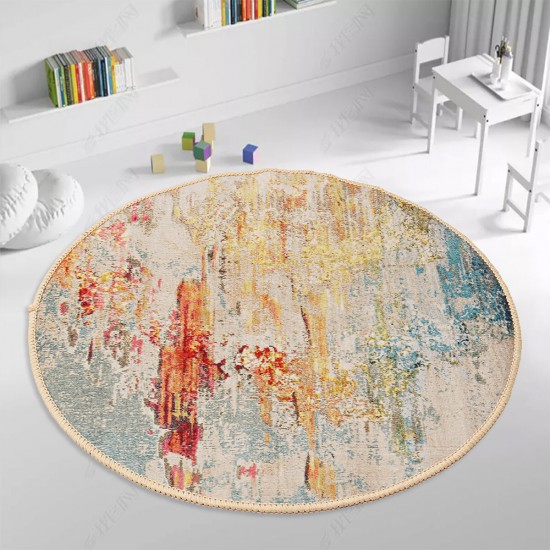 Circular Floor Rug Carpet Anti-Slip Living Room Bedside Kitchen Mat