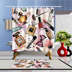 Fashion Cosmetic Waterproof Bathroom Shower Curtain Set With Hooks & Bath Mat Floor Mat Fashion Cosmetic Waterproof Bathroom Shower Curtain Set With Hooks & Bath Mat Floor Mat